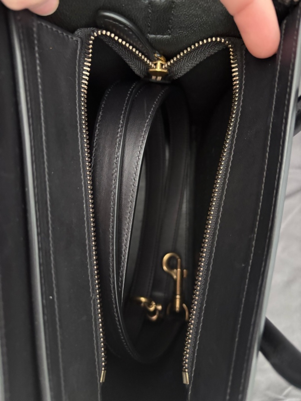 Black Leather women’s tote Bag with Gold Hardware